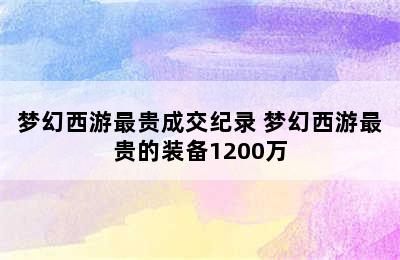 梦幻西游最贵成交纪录 梦幻西游最贵的装备1200万